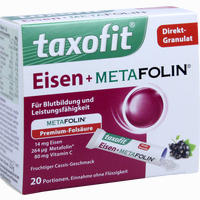 Axofit Eisen + Metafolin Direkt Cassis- Geschmack Granulat 20 Stück