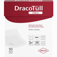 Dracotüll Silikon 5x5 Cm Silikonbeschichtete Wundkontaktauflage Verband 10 Stück