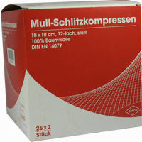 Mull- Schlitzkompressen 10x10cm 12- Fach Steril 25 Stück