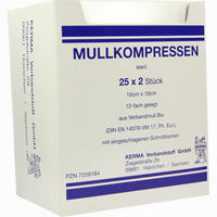 Mullkompressen Aus Baumwolle 12- Fach Gelegt Steril 10x10cm 25 Stück