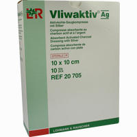 Vliwaktiv Ag 10x10cm Aktivkohle Saugkompresse mit Silber Kompressen Lohmann & Rauscher 10 Stück