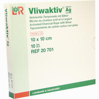Vliwaktiv Ag 10x10cm Aktivkohle Tamponade mit Silber Tpo 10 Stück