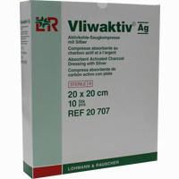 Vliwaktiv Ag 20x20cm Aktivkohle Saugkompresse mit Silber Kompressen 10 Stück