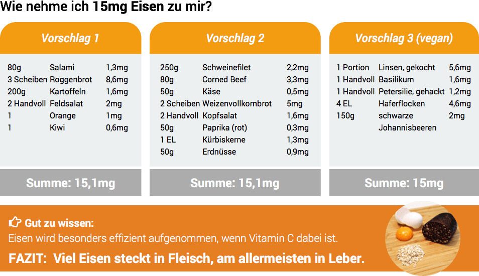 Ernährungsvorschläge zur Deckung des täglichen Eisenbedarfs